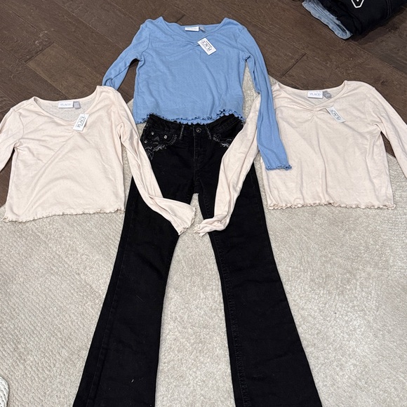 BUNDLE⭐️ Black Flared Jeans paired with 3 children’s place long sleeves - Picture 1 of 9